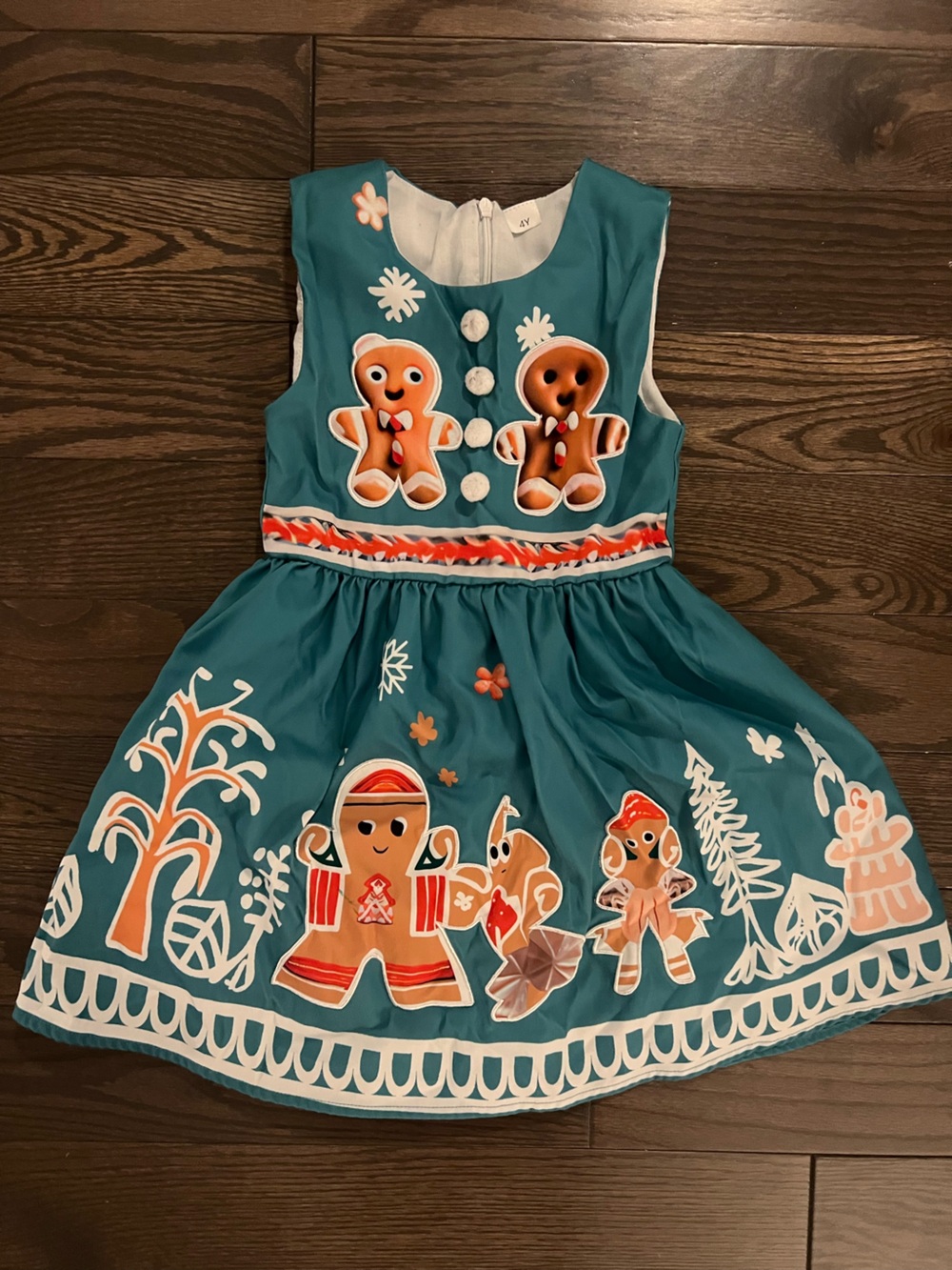 Teal Gingerbread Holiday Dress with Festive Print